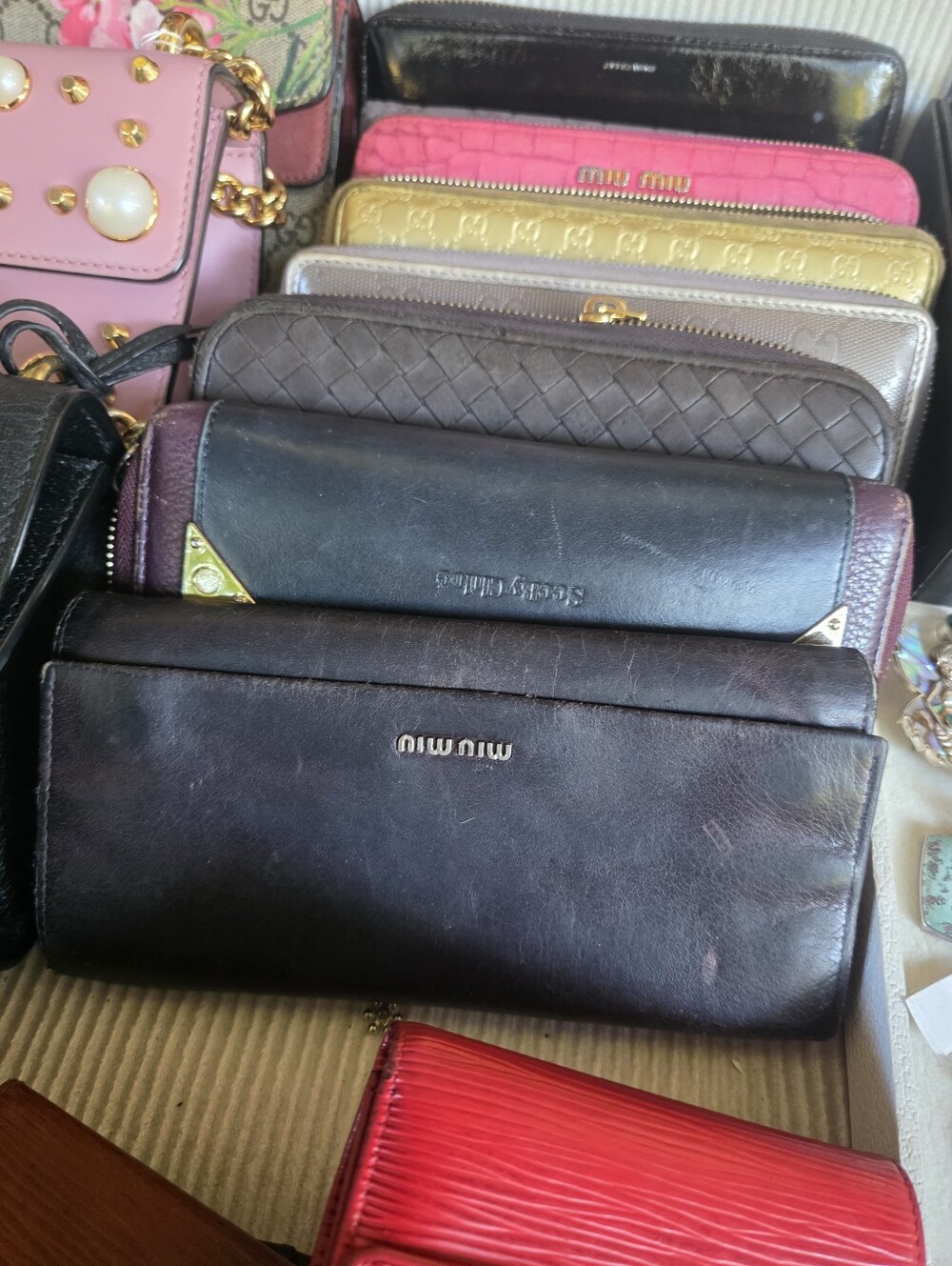 Miu Miu Dark Brown Leather Long Wallet with Gold Logo